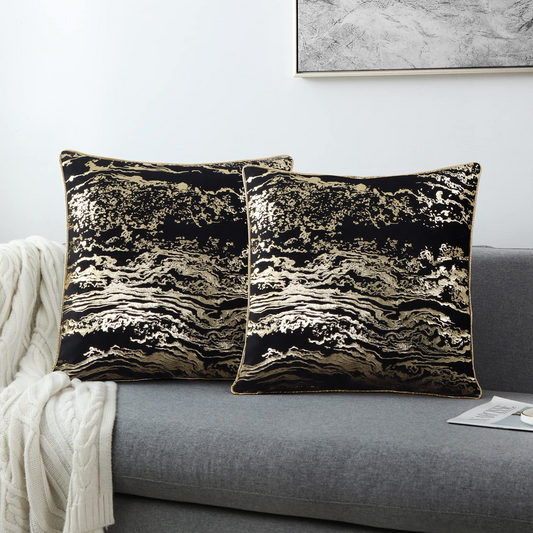 GREAGLE Throw Pillow Covers Cases, Pack of 2 Soft Decorative Gold Stamping