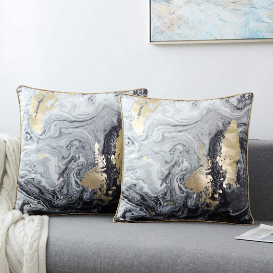 GREAGLE Throw Pillow Covers Cases Soft Decorative Luxury Velvet Black Gold Pack of 2