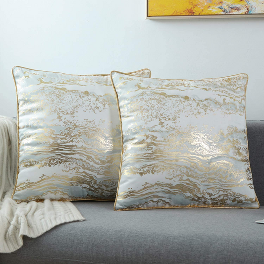GREAGLE Throw Pillow Covers Cases Pack of 2 Soft Decorative Luxury Velvet White Gold
