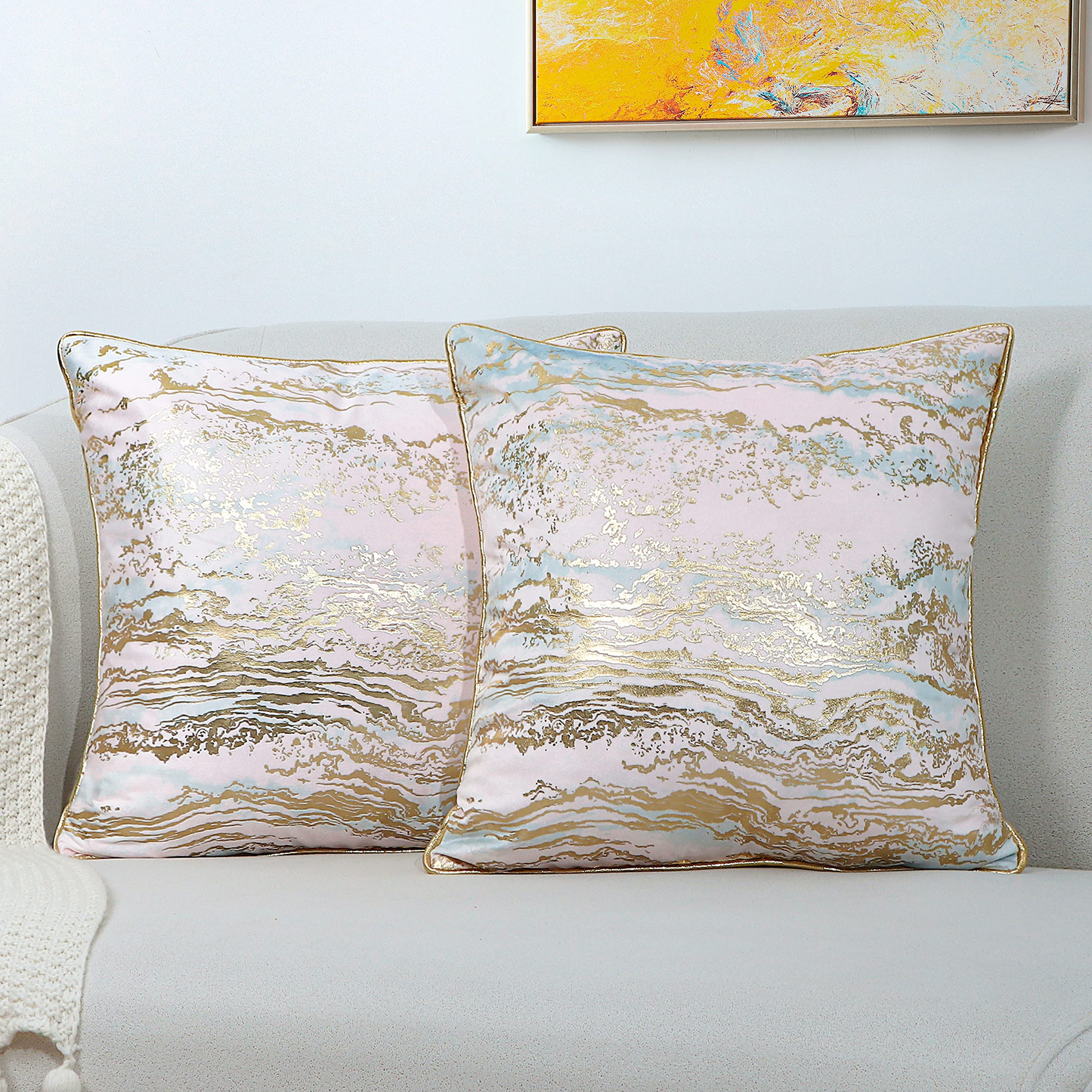 GREAGLE Decorative Luxury Velvet Cushion Covers Throw Pillow Covers Cases Soft Pink Gray Gold