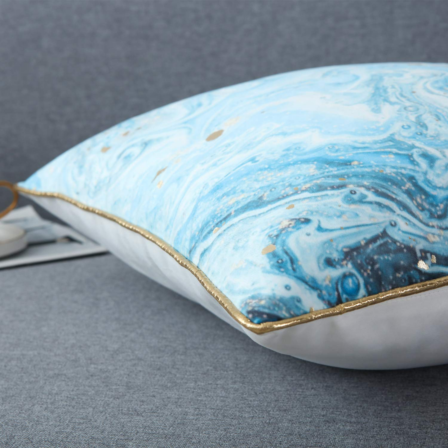 GREAGLE Throw Pillow Covers Cases Cushion Covers for Living Room Blue Gold