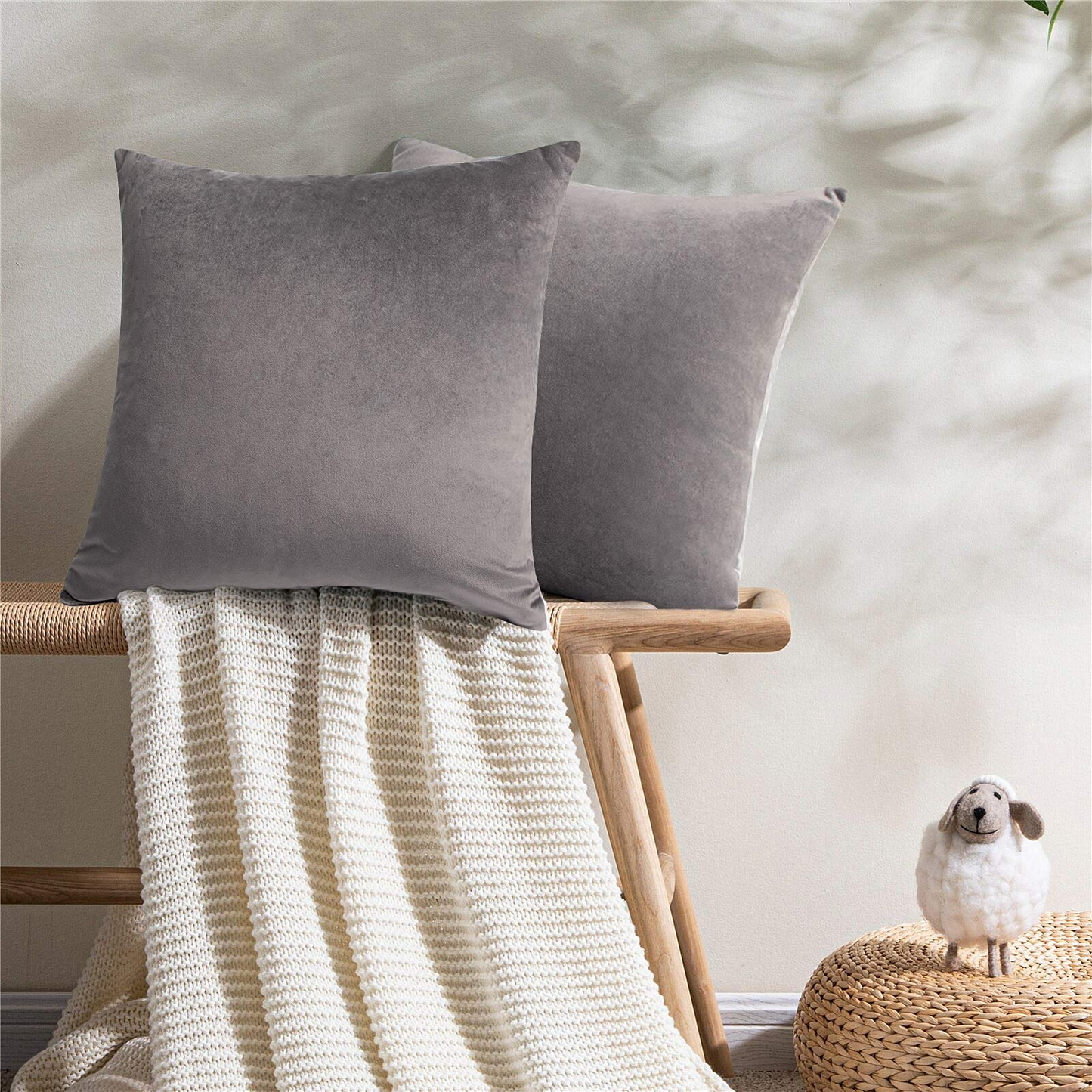 GREAGLE Throw Pillow Covers Soft Gray Cushion Covers for Living Room