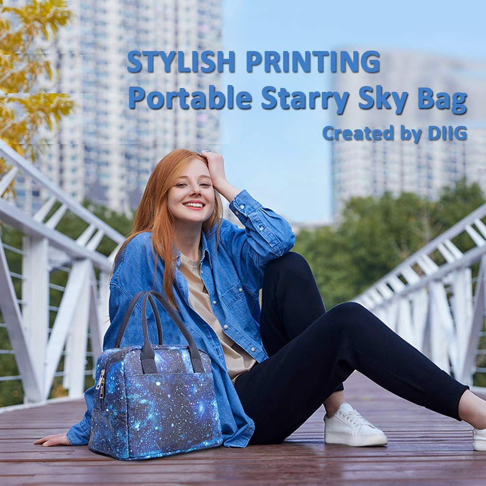Teen Lunch Bag for Boys Girls, Reusable Insulated Cooler Cute Lunch Tote Box for School Office Work, Printed Sky
