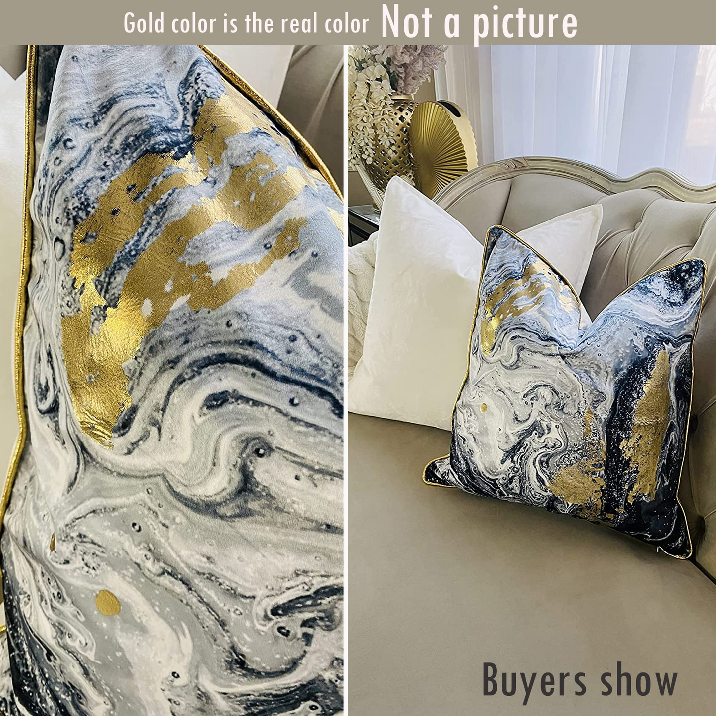 GREAGLE Throw Pillow Covers Cases Soft Decorative Luxury Velvet Black Gold Pack of 2