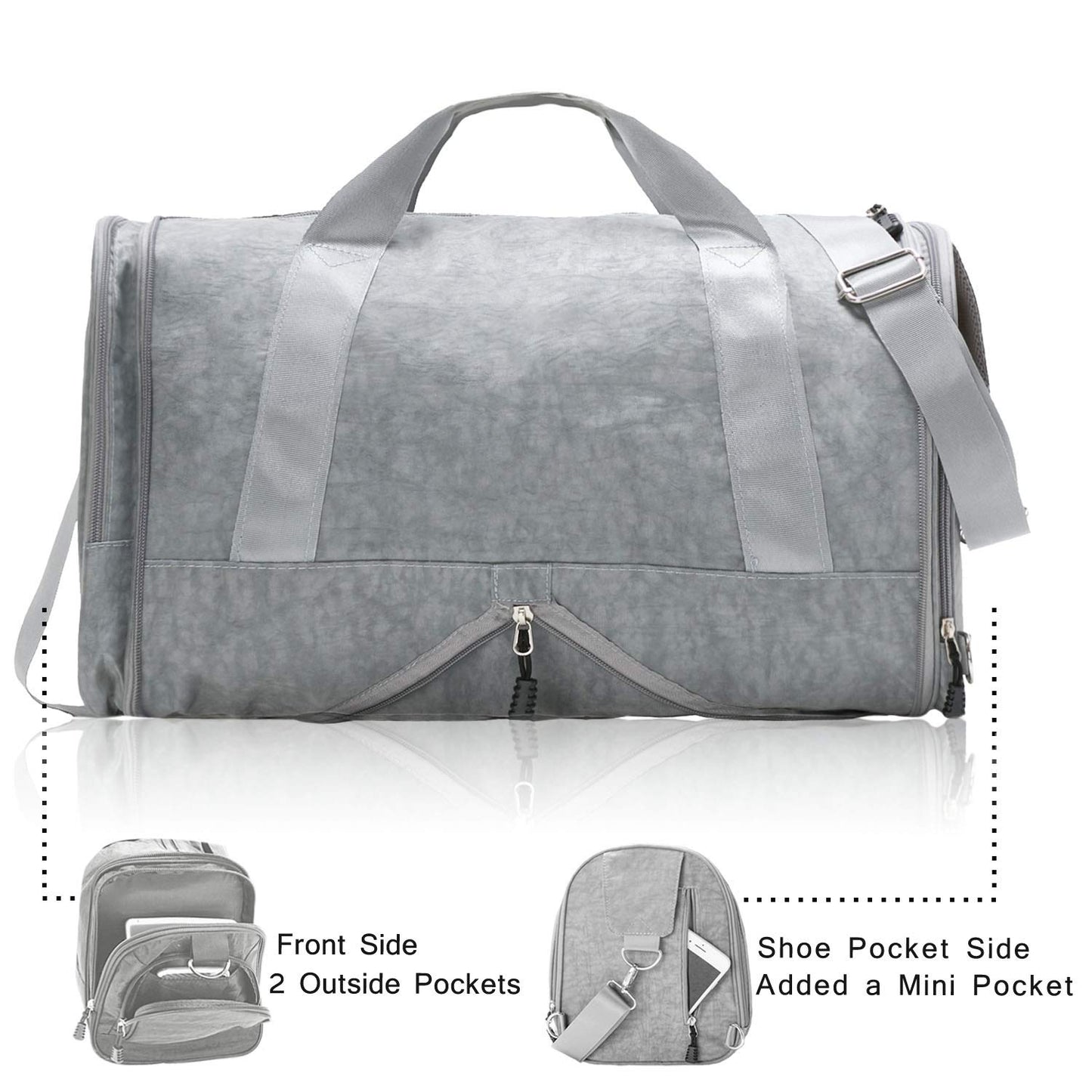DIIG Gym Bag for Men, Women Foldable Nylon Sport Bags with Shoe Packet, Gray Travel Bag 30L