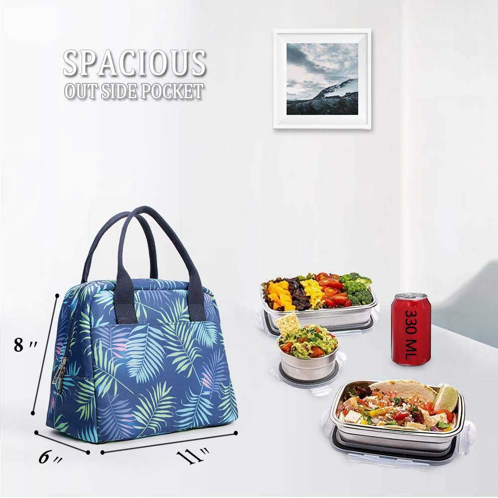 Lunch Box for Boys Girls, Reusable Insulated Cooler Cute Lunch Tote Bag for School Picnic, Leaf Print