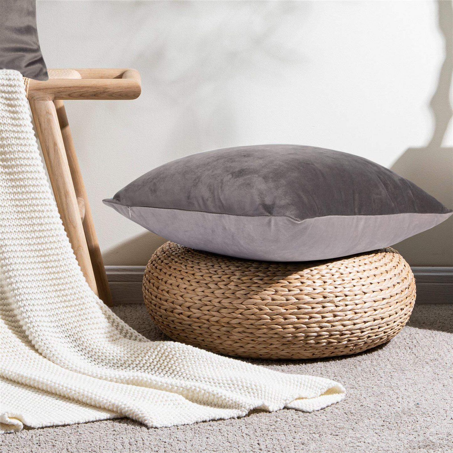 GREAGLE Throw Pillow Covers Soft Gray Cushion Covers for Living Room
