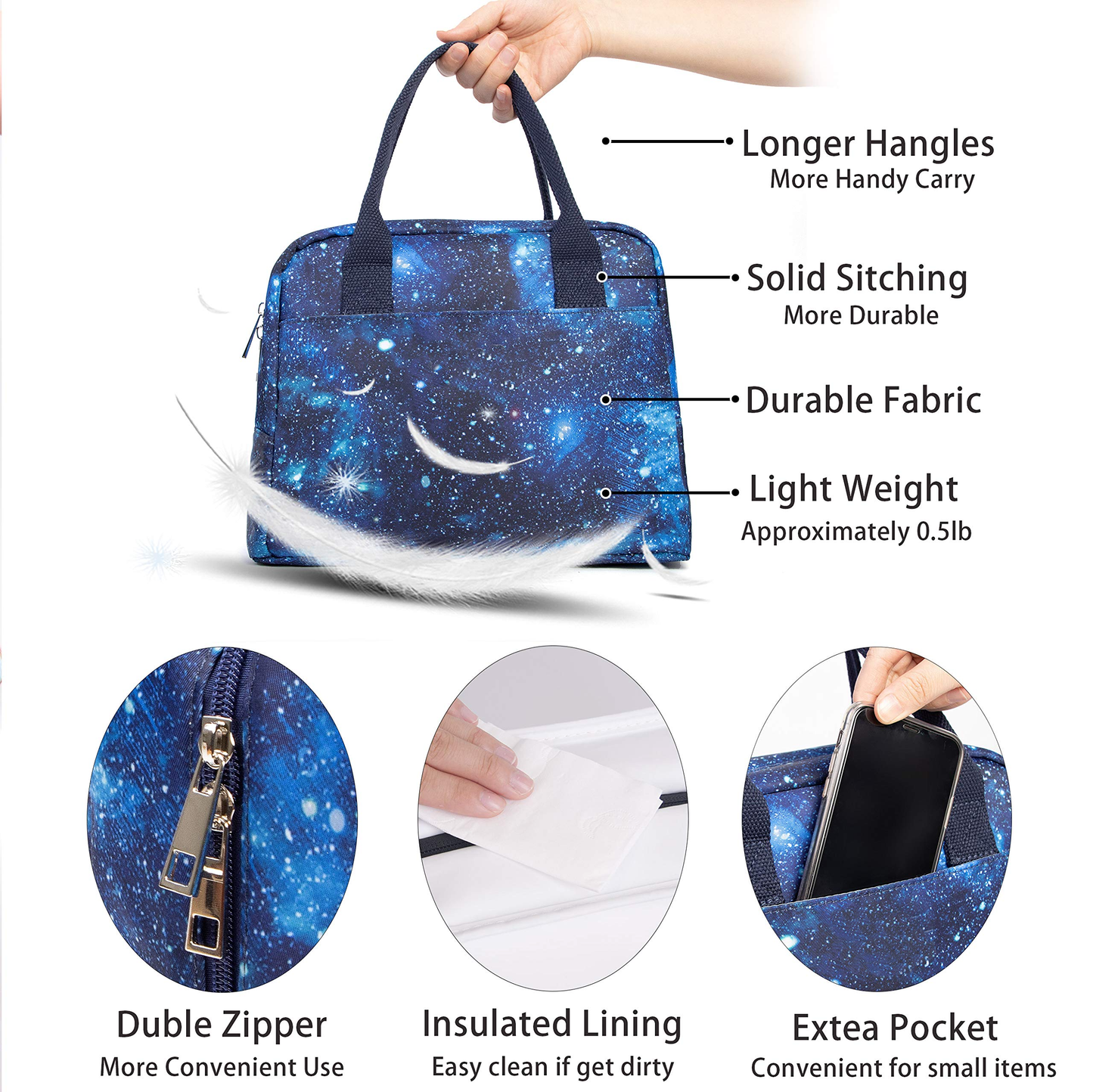 Teen Lunch Bag for Boys Girls, Reusable Insulated Cooler Cute Lunch Tote Box for School Office Work, Printed Sky