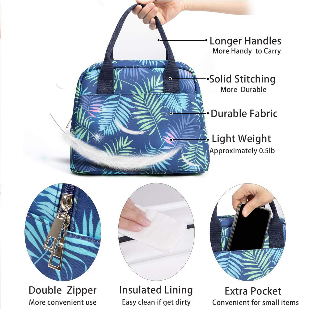 Lunch Box for Boys Girls, Reusable Insulated Cooler Cute Lunch Tote Bag for School Picnic, Leaf Print