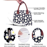 DIIG Daisy Lunch Bags Girls Women Insulated Cooler Tote Box for School Work, Floral