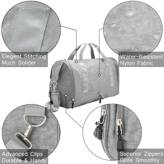 DIIG Gym Bag for Men, Women Foldable Nylon Sport Bags with Shoe Packet, Gray Travel Bag 30L