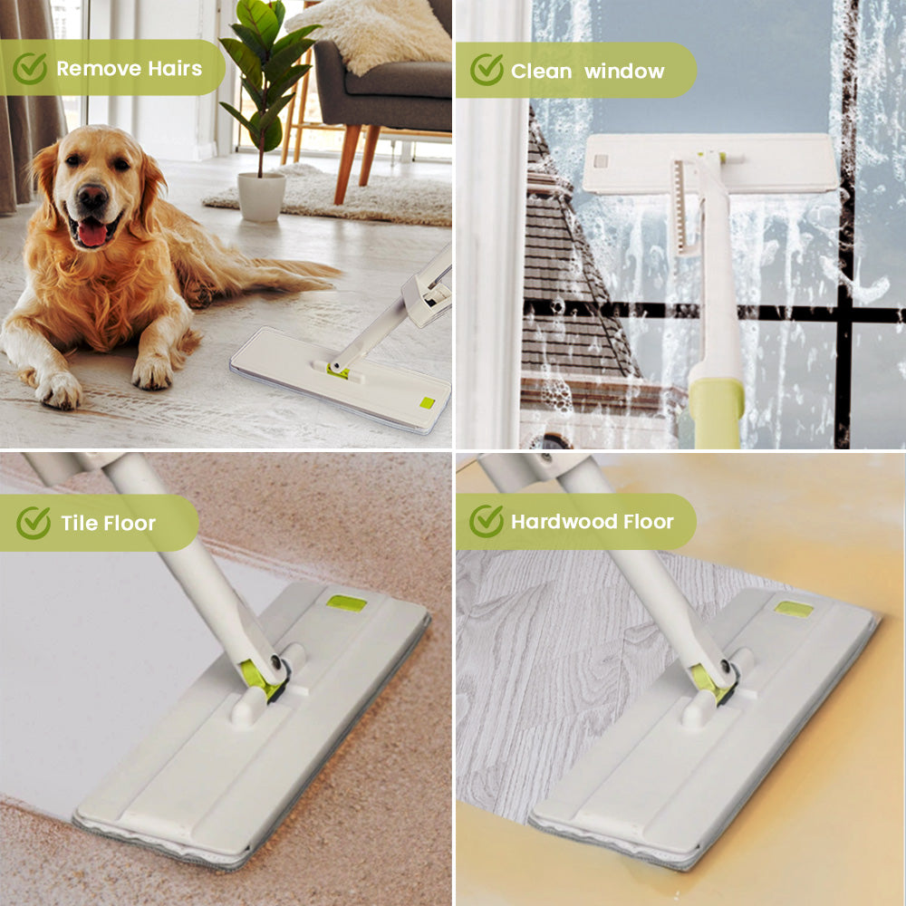Floor Mop, HoMettler Microfiber Mop with Self Wringer Set, Hardwood Mops for Cleaning, Wet & Dry No Hand Washing Lazy Flat Mop with 4 Washable Pads for Tile, Laminate, Wooden Floor
