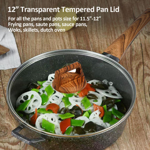 Glass Lid for Frying Pan, Tempered Replacement Cover Compatible with All 12 inches Cookware for Skillets, Round Cast Iron, Cast Aluminium, Stainless Steel Pans &Pots